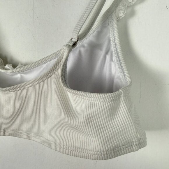 NWT Edikted Lacey Ruffled Bikini Top Ribbed Bralette White Size Medium M NEW - Picture 10 of 11